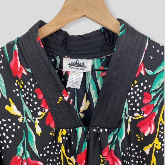 Vintage Style Black Floral Rose Oversized Kaftan House Dress - Picture 3 of 5